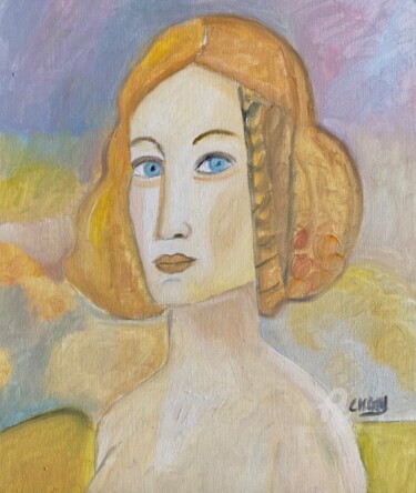 Painting titled ""Femme intemporelle"" by Claire Marie Gay, Original Artwork, Oil Mounted on Wood Panel