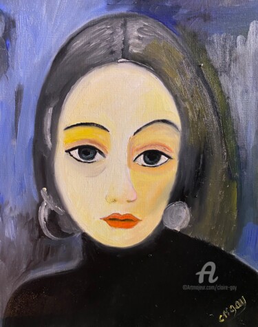 Painting titled ""Ma rêveuse"" by Claire Marie Gay, Original Artwork, Oil Mounted on Wood Panel