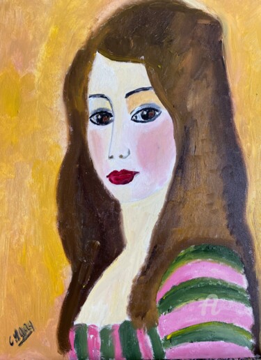 Painting titled ""Janis"" by Claire Marie Gay, Original Artwork, Oil Mounted on Wood Panel