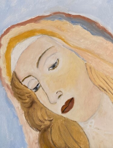 Pittura intitolato ""Vierge"" da Claire Marie Gay, Opera d'arte originale, Olio Montato su Pannello di legno