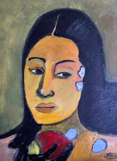 Peinture intitulée ""La Polynésienne"" par Claire Marie Gay, Œuvre d'art originale, Huile Monté sur Panneau de bois