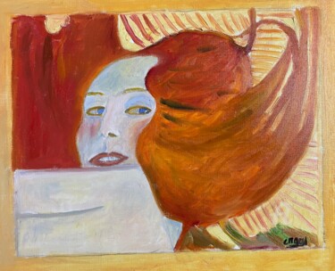 Peinture intitulée ""Déesse de feu"" par Claire Marie Gay, Œuvre d'art originale, Huile Monté sur Panneau de bois