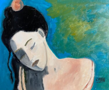 Malerei mit dem Titel ""La nuit je mens"" von Claire Marie Gay, Original-Kunstwerk, Öl Auf Holzplatte montiert
