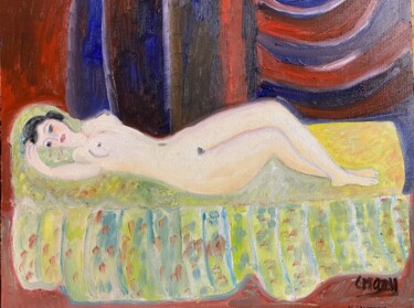 Peinture intitulée ""Amandine"" par Claire Marie Gay, Œuvre d'art originale, Huile Monté sur Panneau de bois