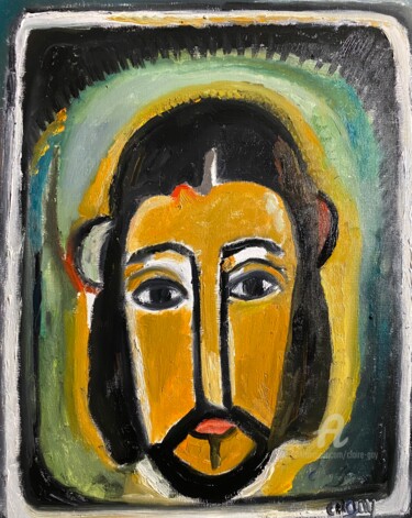 Peinture intitulée ""Tête de Christ"" par Claire Marie Gay, Œuvre d'art originale, Huile Monté sur Panneau de bois