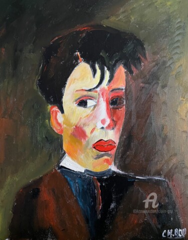 Ζωγραφική με τίτλο ""Picasso jeune"" από Claire Marie Gay, Αυθεντικά έργα τέχνης, Λάδι Τοποθετήθηκε στο Ξύλινο πάνελ
