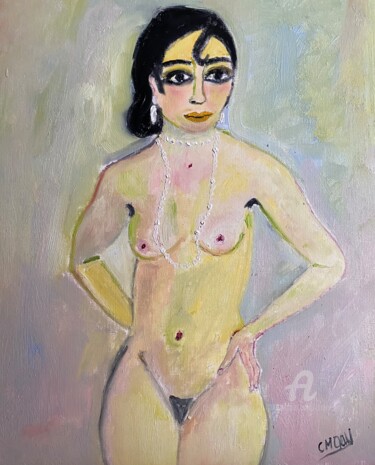 Painting titled ""Myriem ou la pose"" by Claire Marie Gay, Original Artwork, Oil Mounted on Wood Panel