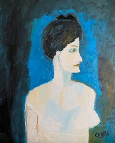 Malerei mit dem Titel ""La robe blanche"" von Claire Marie Gay, Original-Kunstwerk, Öl Auf Holzplatte montiert