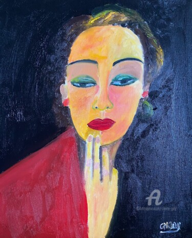 Painting titled ""Astrid, dans ses p…" by Claire Marie Gay, Original Artwork, Oil Mounted on Wood Panel