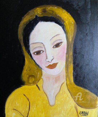 Pittura intitolato ""Madone dorée"" da Claire Marie Gay, Opera d'arte originale, Olio Montato su Pannello di legno