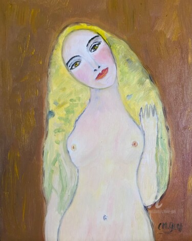 Painting titled ""Nymphe Héliade"" by Claire Marie Gay, Original Artwork, Oil Mounted on Wood Panel