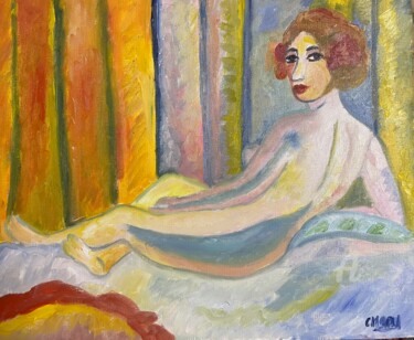 Картина под названием ""Iris, odalisque"" - Claire Marie Gay, Подлинное произведение искусства, Масло Установлен на Деревянн…