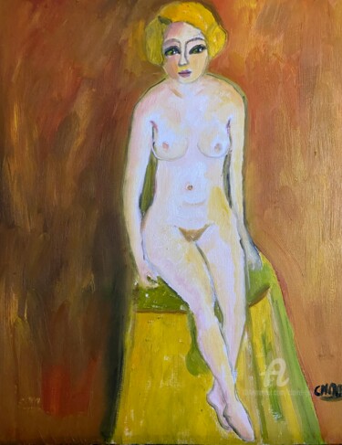Pittura intitolato ""Lulla pose"" da Claire Marie Gay, Opera d'arte originale, Olio Montato su Pannello di legno