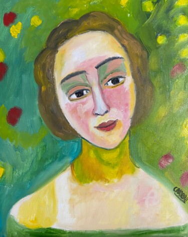 Painting titled ""Une amie à Ferdina…" by Claire Marie Gay, Original Artwork, Oil Mounted on Wood Panel