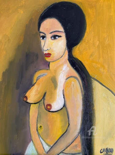 Painting titled ""Amrita"" by Claire Marie Gay, Original Artwork, Oil Mounted on Wood Panel