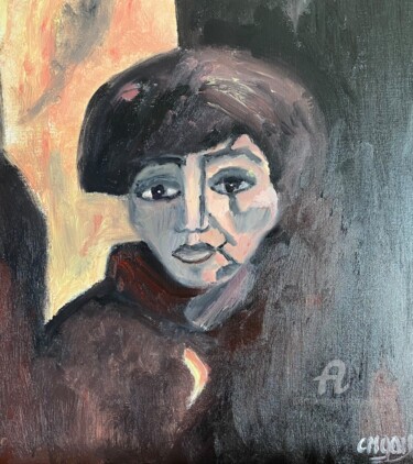 Painting titled ""Femme du pays"" by Claire Marie Gay, Original Artwork, Oil Mounted on Wood Panel