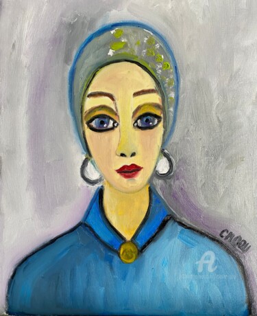 Painting titled ""Mademoiselle Lilas"" by Claire Marie Gay, Original Artwork, Oil Mounted on Wood Panel