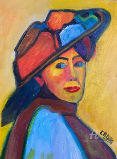 Painting titled ""Le sourire de Gaël…" by Claire Marie Gay, Original Artwork, Oil Mounted on Wood Panel