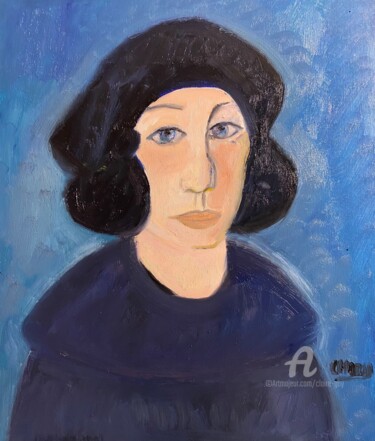 Schilderij getiteld ""Jeune femme au bér…" door Claire Marie Gay, Origineel Kunstwerk, Olie Gemonteerd op Houten paneel