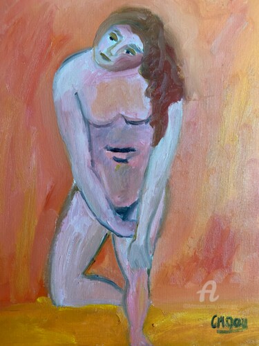 Painting titled ""Nu rosé"" by Claire Marie Gay, Original Artwork, Oil Mounted on Wood Panel