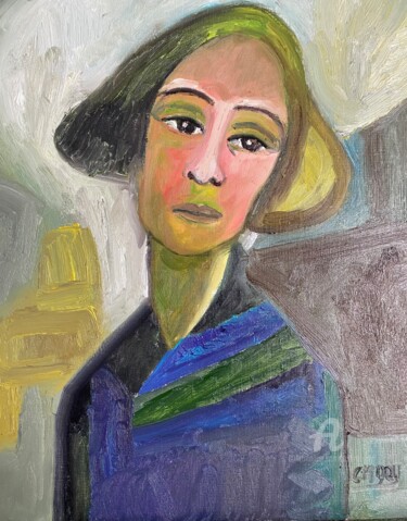 Peinture intitulée ""Lizbeth ou l'autom…" par Claire Marie Gay, Œuvre d'art originale, Huile Monté sur Panneau de bois