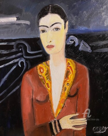 Painting titled ""Frida 2"" by Claire Marie Gay, Original Artwork, Oil Mounted on Wood Panel