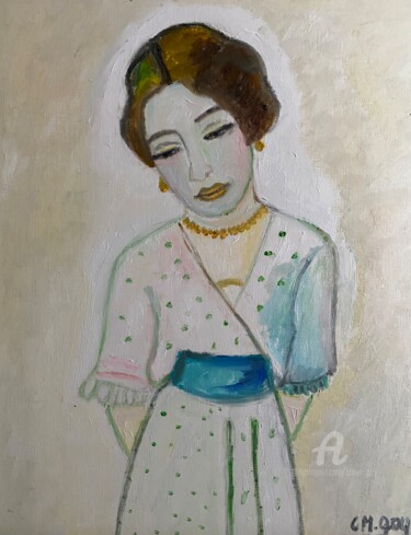 Peinture intitulée ""Marthe Lebasque 2"" par Claire Marie Gay, Œuvre d'art originale, Huile Monté sur Panneau de bois