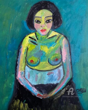 Painting titled ""Alexia, semi-nue"" by Claire Marie Gay, Original Artwork, Oil