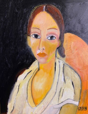 Painting titled ""Louisette"" by Claire Marie Gay, Original Artwork, Oil Mounted on Wood Panel