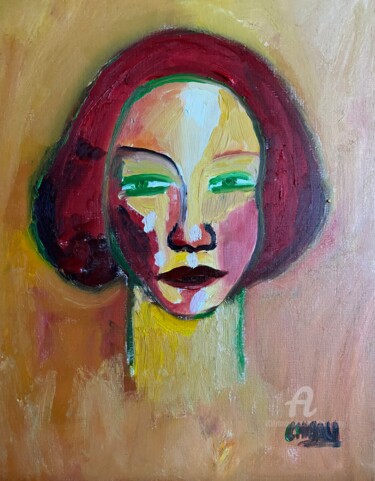 Malerei mit dem Titel ""Alessandra ..."" von Claire Marie Gay, Original-Kunstwerk, Öl Auf Holzplatte montiert
