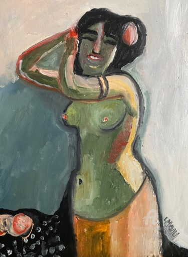 Painting titled ""Le Tanagra"" by Claire Marie Gay, Original Artwork, Oil Mounted on Wood Panel