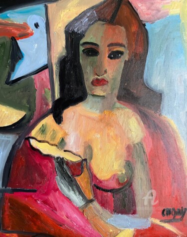Peinture intitulée ""Féminité Fauve et…" par Claire Marie Gay, Œuvre d'art originale, Huile Monté sur Panneau de bois