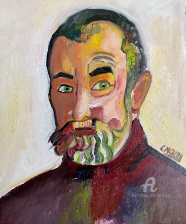 Painting titled ""Ferdinand Hodler,…" by Claire Marie Gay, Original Artwork, Oil Mounted on Wood Panel