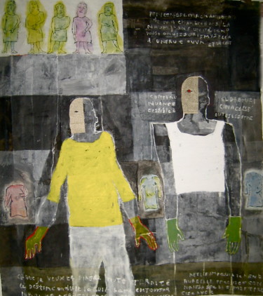 Malarstwo zatytułowany „Deux personnages” autorstwa Claire Charpentier, Oryginalna praca, Akryl Zamontowany na Drewniana ram…