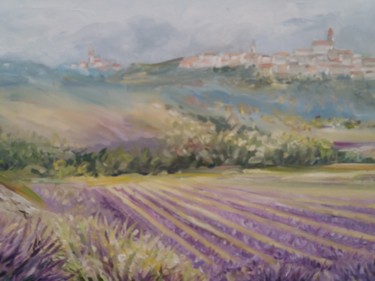 Painting titled "Village perché  et…" by Clayre Paris, Original Artwork, Oil