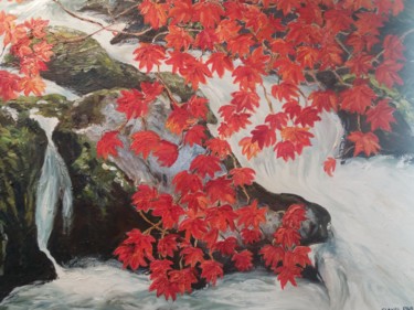 Peinture intitulée "Cascade en automne" par Clayre Paris, Œuvre d'art originale, Huile