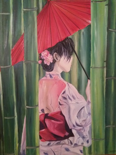 Peinture intitulée "Geisha" par Clayre Paris, Œuvre d'art originale, Huile