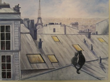 Peinture intitulée "Les toits de Paris" par Clayre Paris, Œuvre d'art originale, Huile