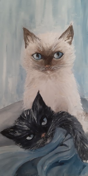 Painting titled "Chatons" by Clayre Paris, Original Artwork, Oil