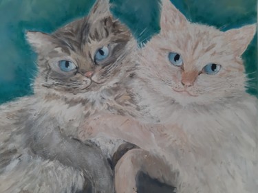 Peinture intitulée "Amitié  entre chats" par Clayre Paris, Œuvre d'art originale, Huile