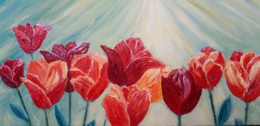 Peinture intitulée "Tulipes illuminées" par Clayre Paris, Œuvre d'art originale, Huile