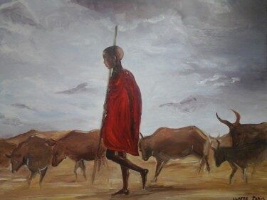 Pittura intitolato "Berger Masai" da Clayre Paris, Opera d'arte originale, Olio