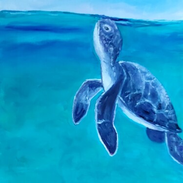 Painting titled "Tortue de mer" by Clayre Paris, Original Artwork, Oil