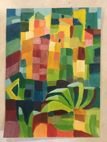 Painting titled "Cinq terres" by Claire Mangematin, Original Artwork, Acrylic Mounted on Wood Panel