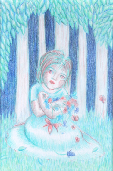 Dessin intitulée "Dans les bois" par Claire-Marie Belliard, Œuvre d'art originale, Crayon