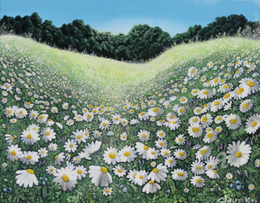 Pintura titulada "champ de marguerites" por Claire Morand, Obra de arte original, Acrílico