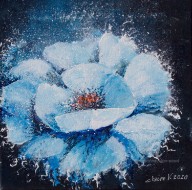Painting titled "Fleur bleue" by Claire Morand, Original Artwork, Acrylic