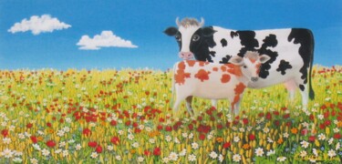 Painting titled "Oh la vache!" by Claire Morand, Original Artwork, Acrylic