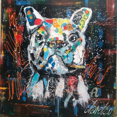 Schilderij getiteld "Le chien de Lionel" door Claire Morand, Origineel Kunstwerk, Acryl