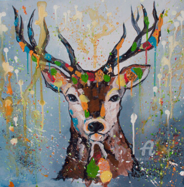 Painting titled "Bambi’s dad" by Claire Morand, Original Artwork, Acrylic